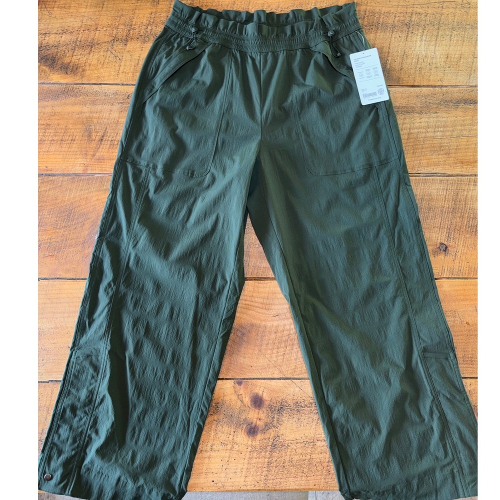 NWT Athleta Womens Trekkie Parachute Pants Olive Green Pockets Wide Leg Size LP
